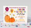 2, 3 or 4 Child Pumpkin Fall Birthday Invitation