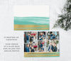 holiday photo card with a multiple photo watercolor teal and gold background