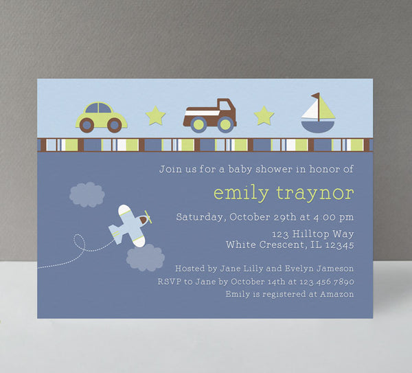 Car & Truck Boy Baby Shower Invitation