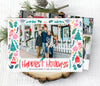 single photo christmas card with a colorful border of holiday themed graphics