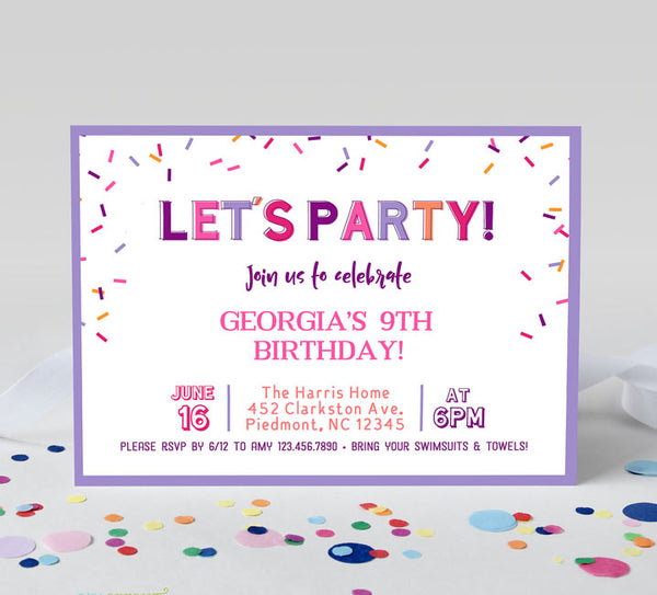 Confetti Girl Birthday Invitations