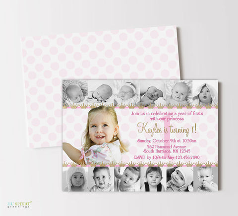 First Year Photo Collage Girl Birthday Invitations