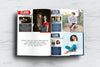 open yearbook with 3 examples of half page senior ads, white marble background