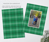 portrait oriented christmas holiday card with green plaid background