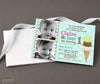 ice cream themed joint birthday invitation for two kids with photos, teal polka dot background, triple scoop ice cream cone detail, printed on cardstock