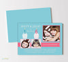 birthday party invitation for two children with cupcake detail, pink accents and light blue background