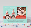 birthday party invitation for two children with cupcake detail, red accents and teal background