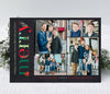 christmas photo card in modern simple design with 5 photos, black background and red green text