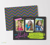 teen or tween joint birthday party invitation with neon colors on a black background and three photos