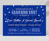 graduation party invitation in royal blue with gray accents and white wording