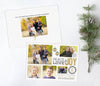 peace love joy christmas photo card with five photos, white background, black and gold text and holiday graphics