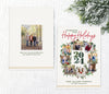 christmas or holiday card with a white polka dot background, a watercolor painted wreath graphic with eight photos set on wreath. the year is placed in the center of the wreath, double sided design