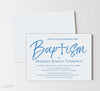 boy baptism invitation with light blue polka dot background 