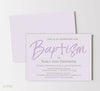 girl baptism invitation with purple polka dot background 