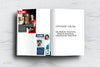 open book with sample quarter page senior yearbook ads, text