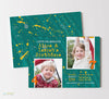 joint birthday party invitation for two children with photos, green background and yellow paint splatter details