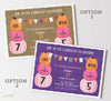 fall brithday invitation for two girls stacked pumpkins in shades of pink