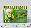 tractor themed birthday invitation with a single photo, tractor graphic, green yellow and brown details