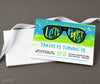 tween or teen boy birthday invitation with neon blue and green watercolor background, multi-colored text and black sunglasses