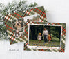 single landscape oriented photo on a red, green and blue plaid background, christmas or holiday card printable file