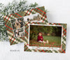 single landscape oriented photo on a red, green and gold plaid background, christmas or holiday card printable file