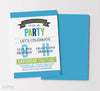 boys joint birthday party invitation with colorful green, blue and teal text