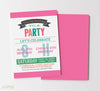 girls joint birthday party invitation with colorful pink, orange, blue and green text