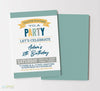 you're invited printable boy birthday invitation with green striped background, colorful blue, yellow and green text