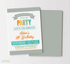 you're invited printable boy birthday invitation with gray striped background, colorful blue, orange and yellow text